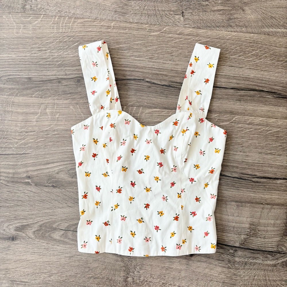 Reformation White Floral Hester Top Nwot Organic Cotton